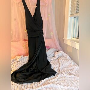 ✨Guess Black Draped Maxi Dress with Gold Ring Detail – Size 12 ✨ NWOT